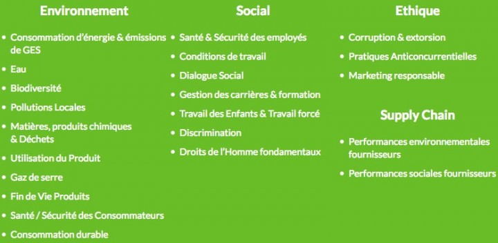 Ecovadis indicators, based on 4 themes